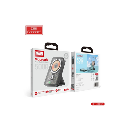 Earldom PD32 5.000 mAh 22.5W Kablosuz Şarjlı Standlı PD Hızlı Şarj Powerbank - Siyah