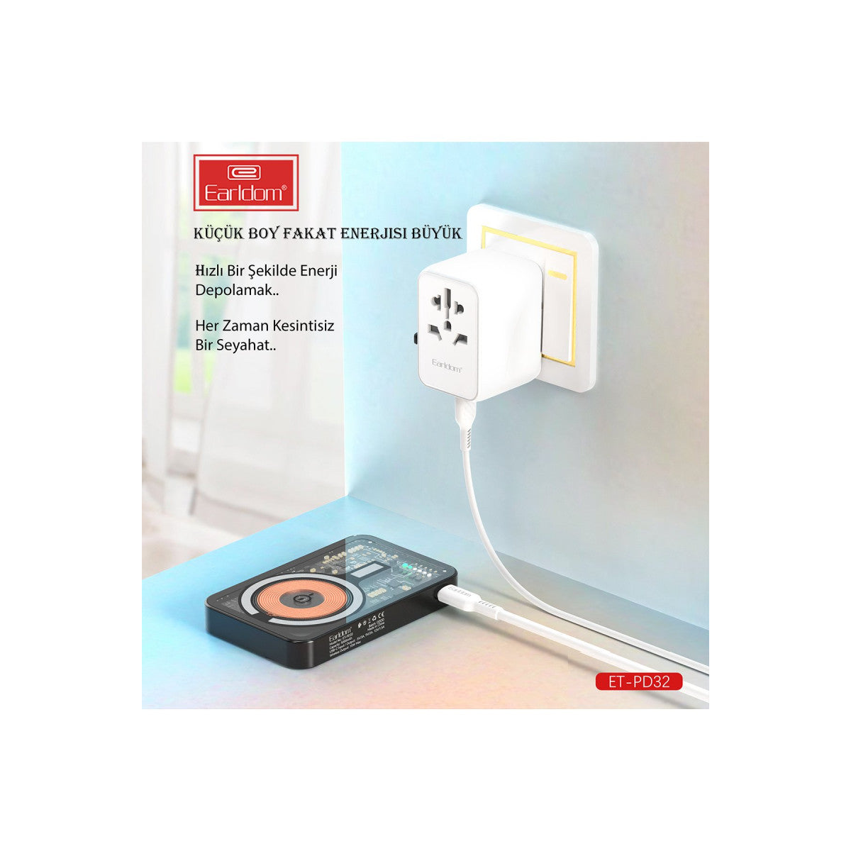 Earldom PD32 5.000 mAh 22.5W Kablosuz Şarjlı Standlı PD Hızlı Şarj Powerbank