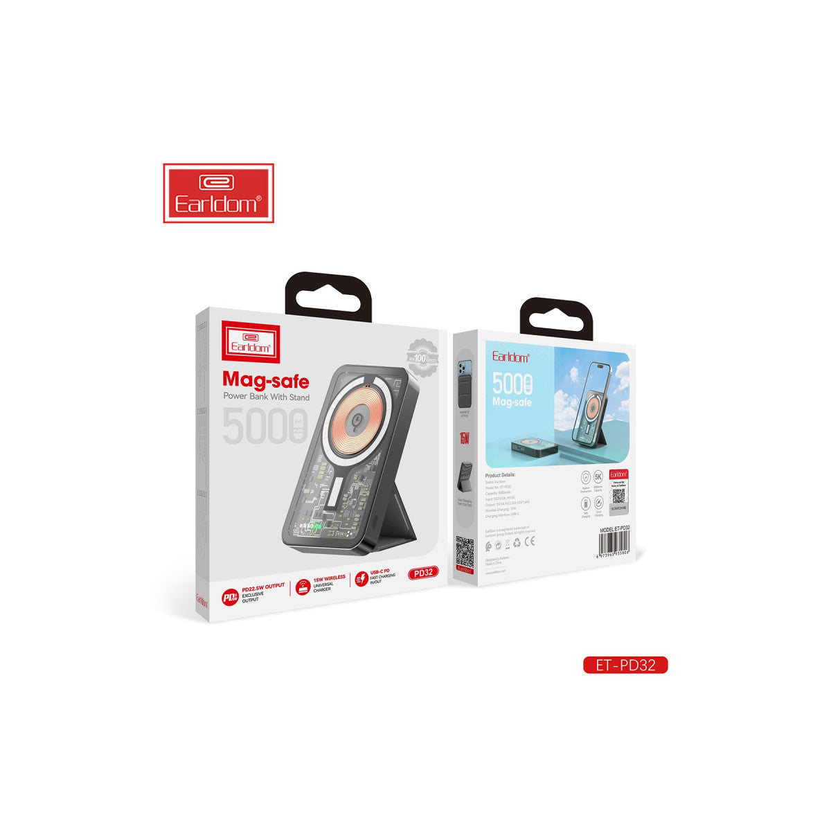 Earldom PD32 5.000 mAh 22.5W Kablosuz Şarjlı Standlı PD Hızlı Şarj Powerbank