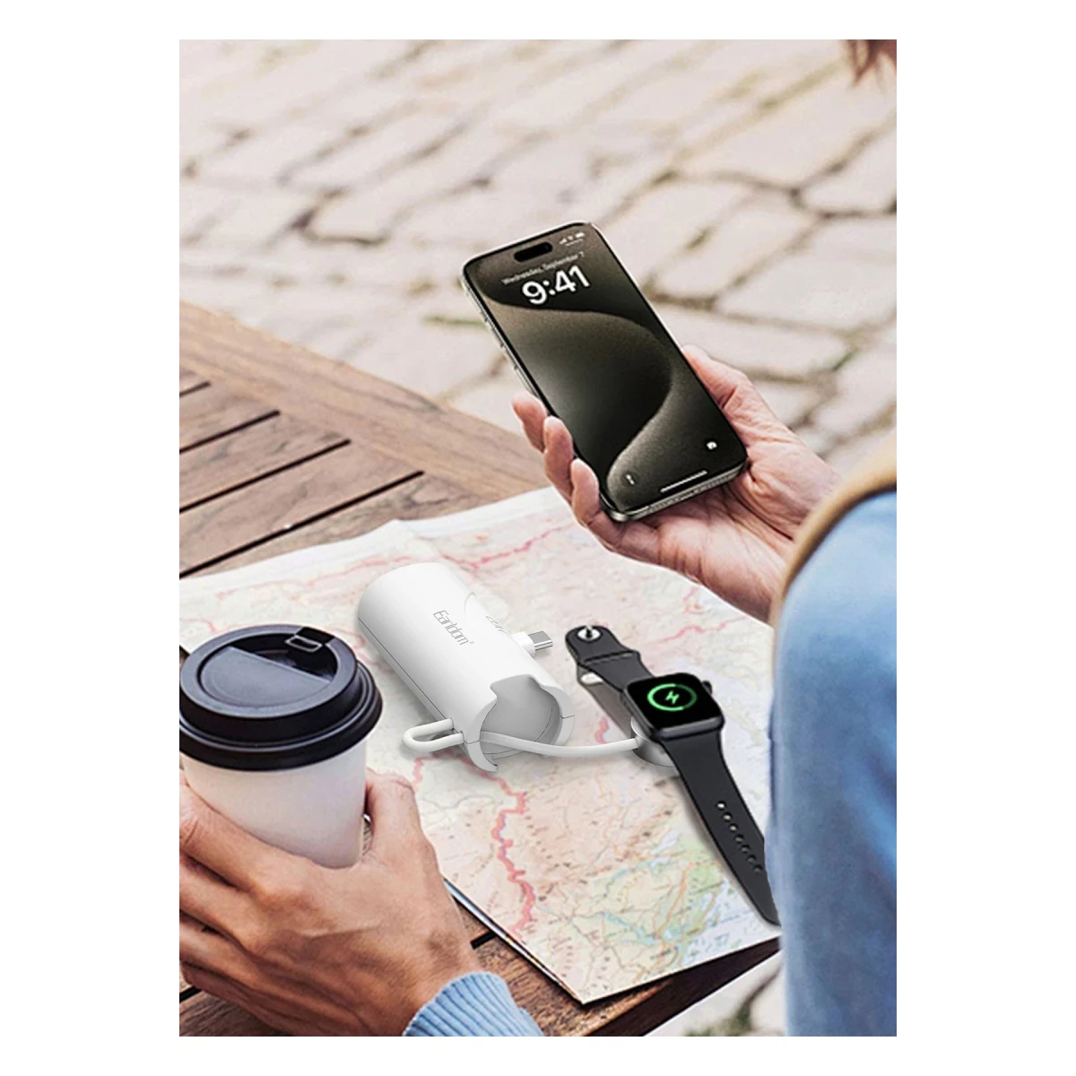 Earldom PD46 5.000 mAh 20W Dahili Type-C Çıkışlı Ekstra Dahili 2.5W Saat Şarj Kablolu PD Hızlı Şarj Mini Powerbank - Siyah
