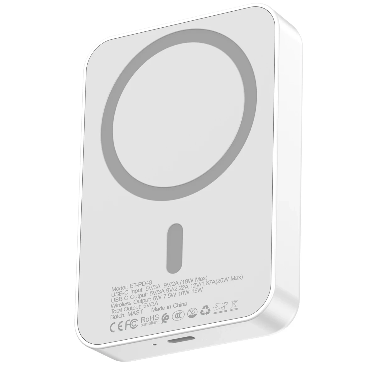 Earldom PD48 10.000 mAh 15W Kablosuz Şarj ve 20W Type-C Çıkışlı PD Hızlı Şarj Powerbank - Beyaz