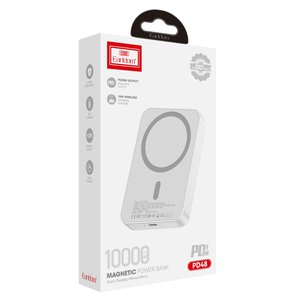 Earldom PD48 10.000 mAh 15W Kablosuz Şarj ve 20W Type-C Çıkışlı PD Hızlı Şarj Powerbank