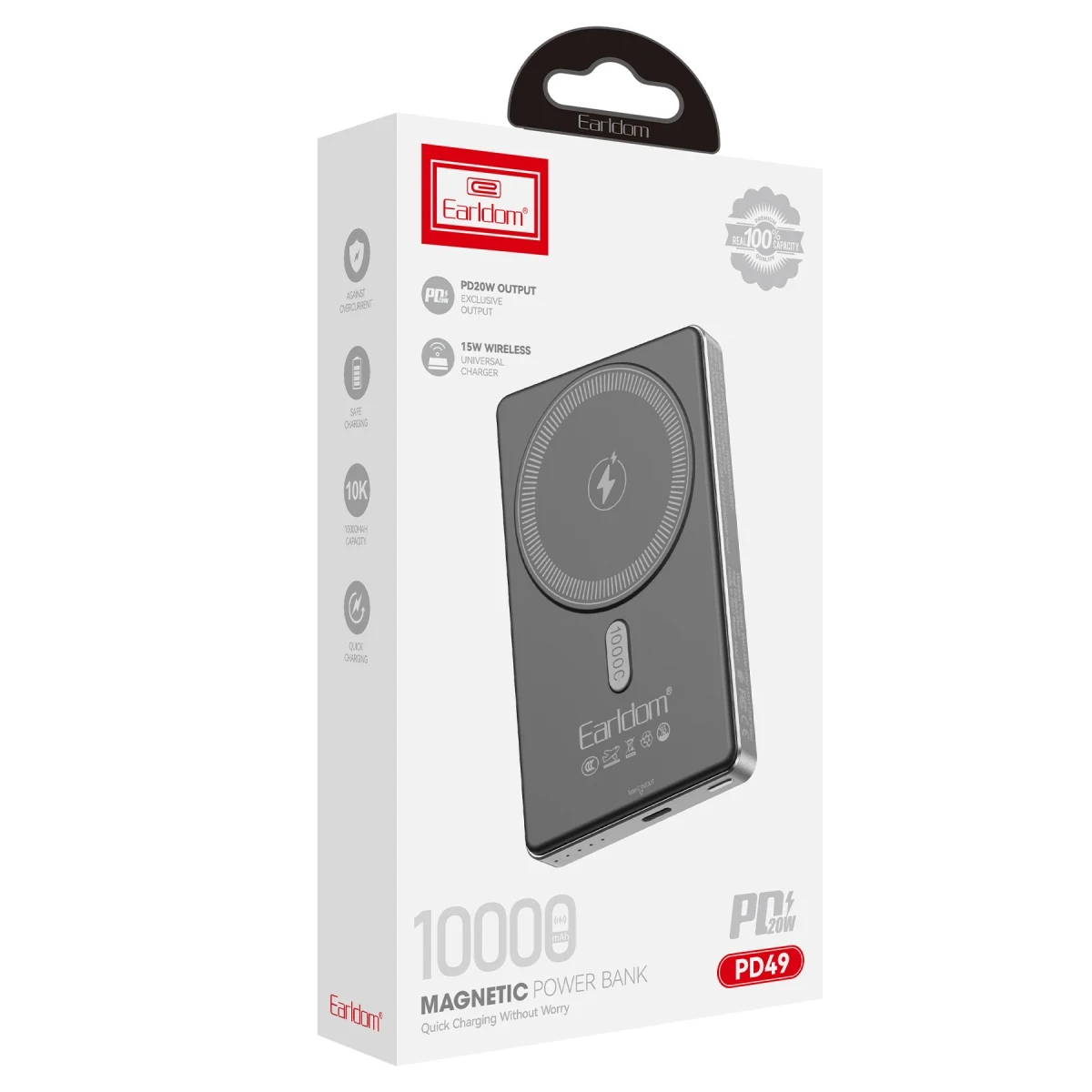 Earldom PD49 10.000 mAh 15W Kablosuz Şarj ve 20W Type-C Çıkışlı PD Hızlı Şarj Powerbank - Siyah