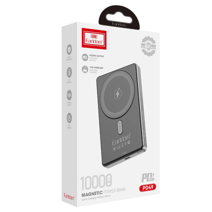 Earldom PD49 10.000 mAh 15W Kablosuz Şarj ve 20W Type-C Çıkışlı PD Hızlı Şarj Powerbank - Siyah