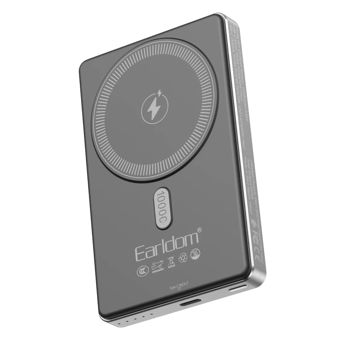 Earldom PD49 10.000 mAh 15W Kablosuz Şarj ve 20W Type-C Çıkışlı PD Hızlı Şarj Powerbank - Siyah