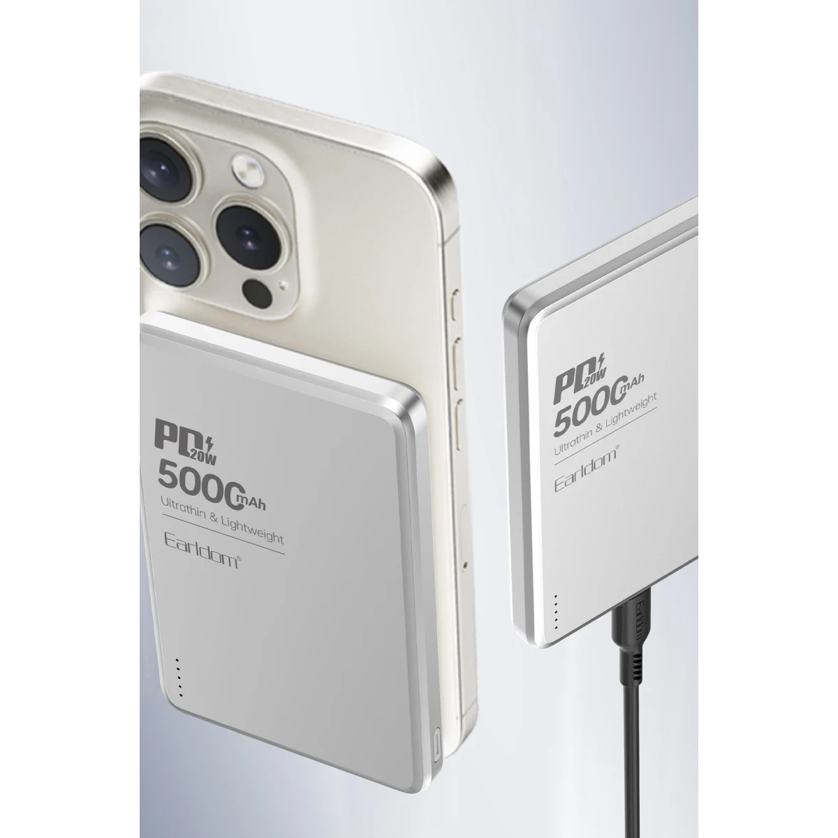 Earldom PD53 5.000 mAh 15W Kablosuz Şarj ve 20W Type-C Çıkışlı PD Hızlı Şarj Powerbank - Gümüş
