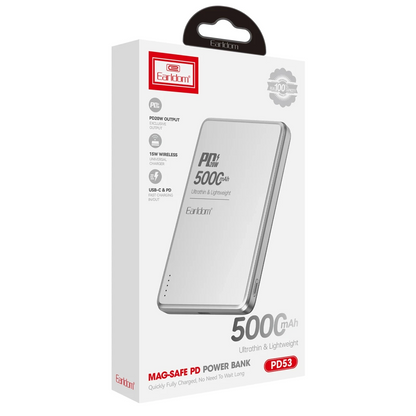 Earldom PD53 5.000 mAh 15W Kablosuz Şarj ve 20W Type-C Çıkışlı PD Hızlı Şarj Powerbank - Gümüş