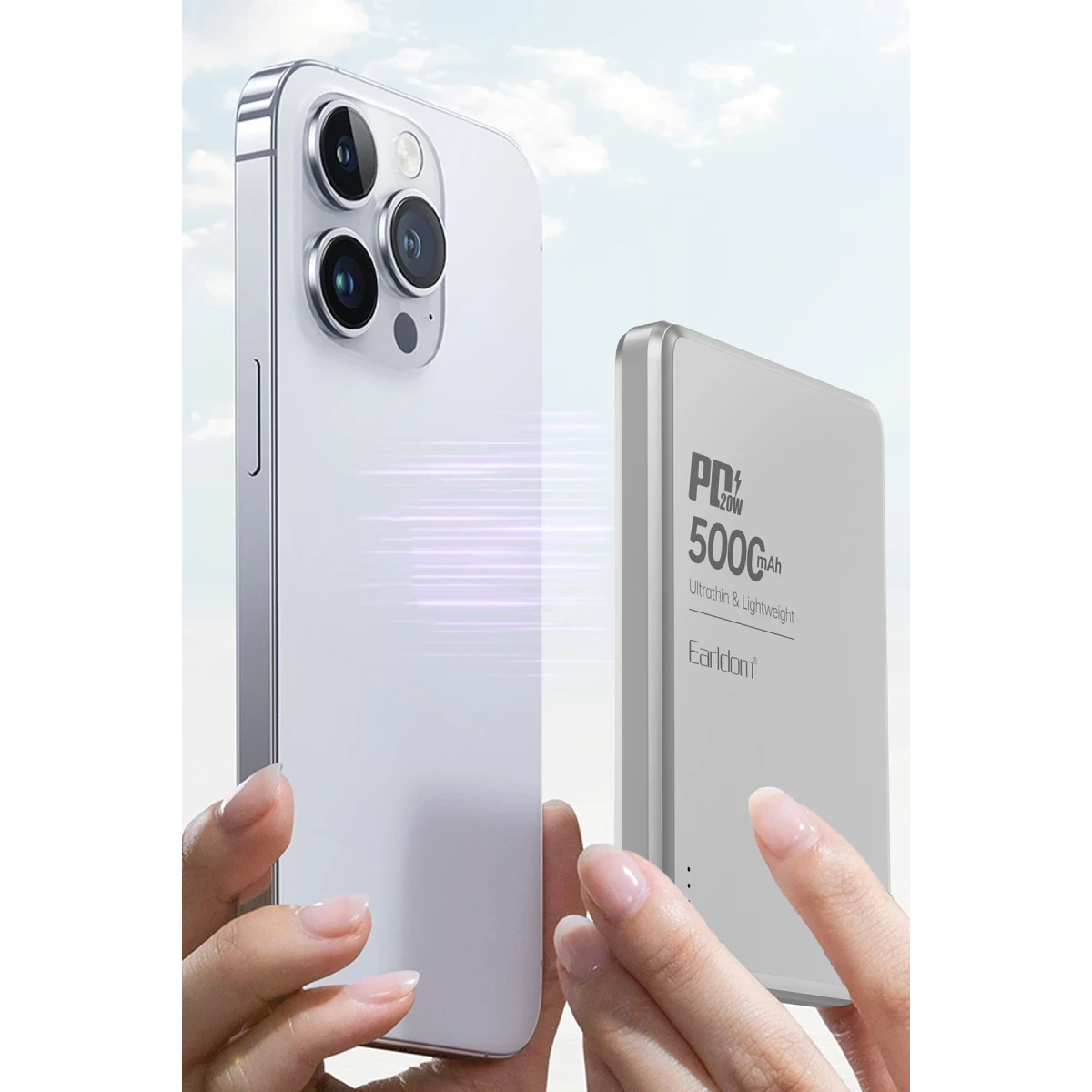 Earldom PD53 5.000 mAh 15W Kablosuz Şarj ve 20W Type-C Çıkışlı PD Hızlı Şarj Powerbank - Gümüş