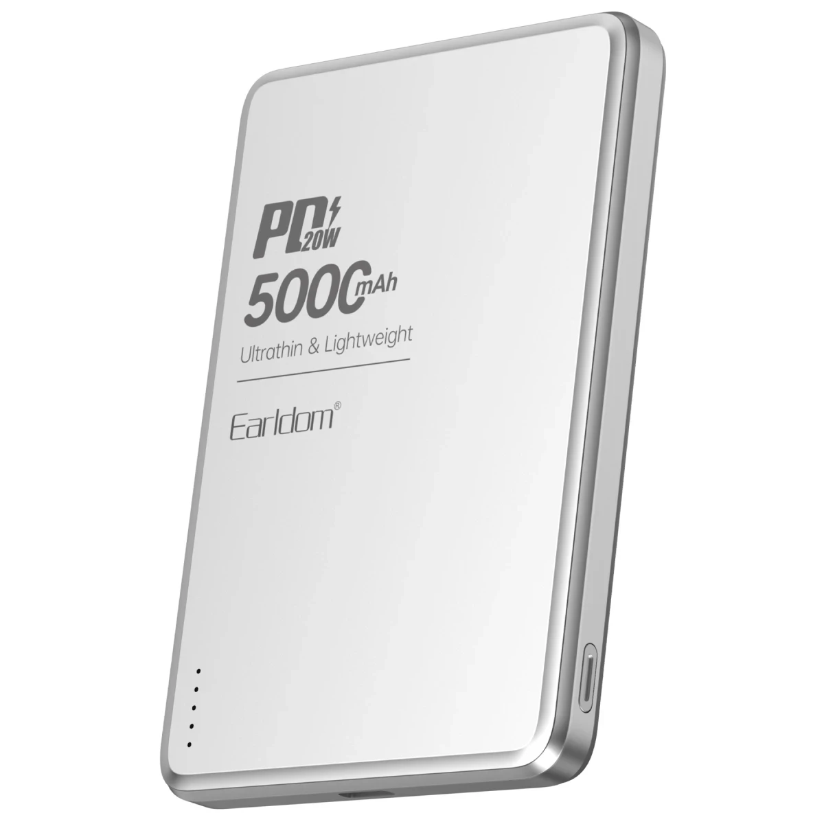 Earldom PD53 5.000 mAh 15W Kablosuz Şarj ve 20W Type-C Çıkışlı PD Hızlı Şarj Powerbank - Gümüş