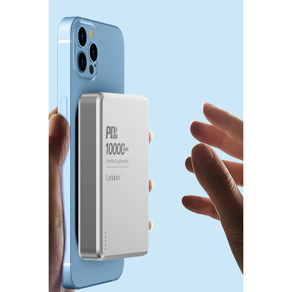 Earldom PD54 10.000 mAh 15W Kablosuz Şarj ve 20W Type-C Çıkışlı PD Hızlı Şarj Powerbank - Gümüş