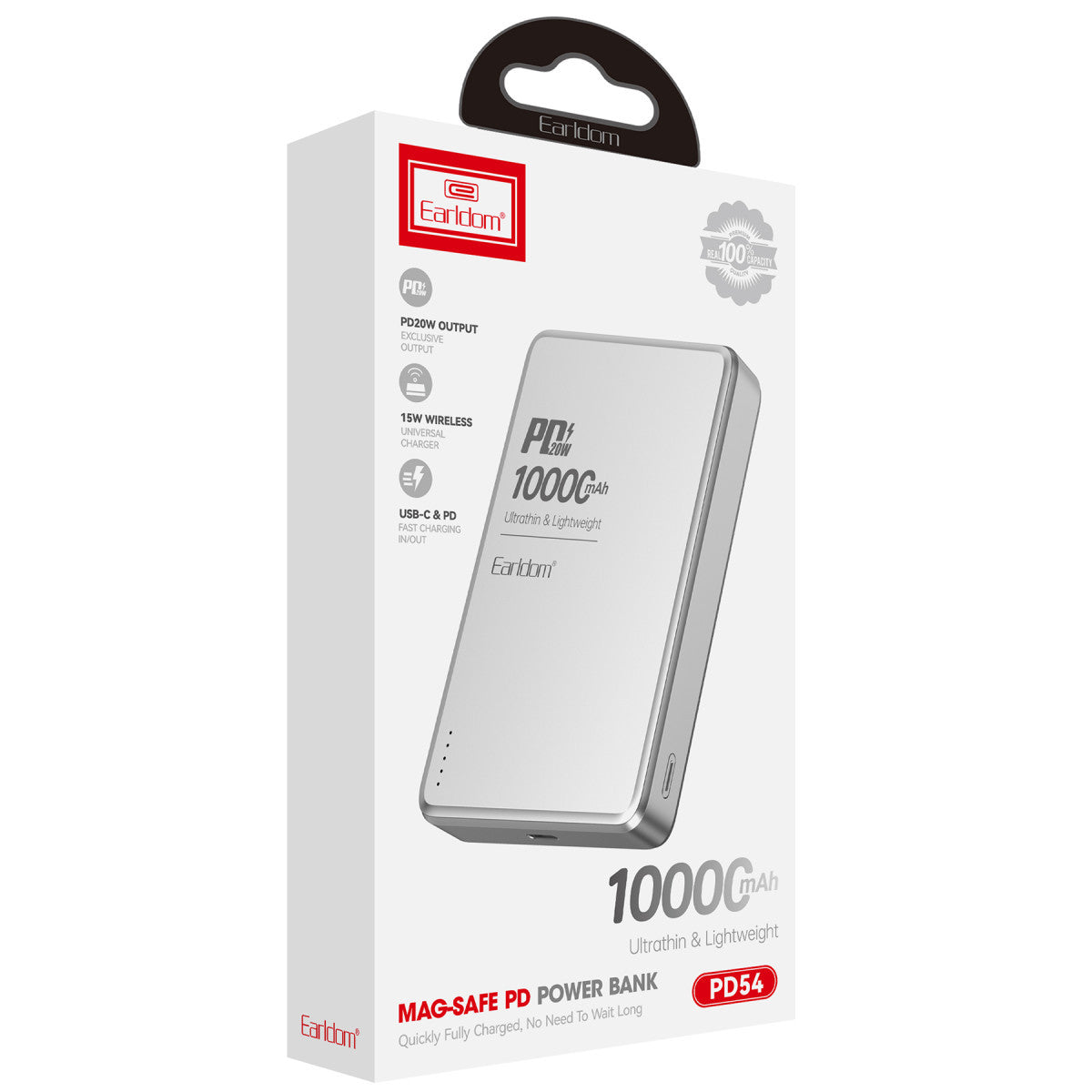 Earldom PD54 10.000 mAh 15W Kablosuz Şarj ve 20W Type-C Çıkışlı PD Hızlı Şarj Powerbank