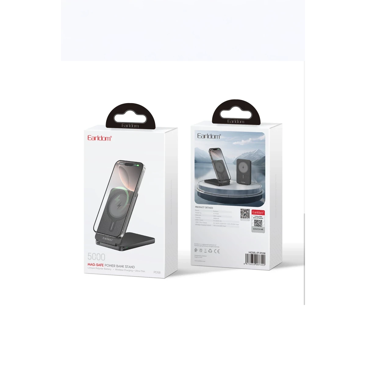 Earldom PD58 5.000 mAh 20W Kablosuz Şarj ve 20W Type-C Çıkışlı PD Hızlı Şarj ve Standlı Powerbank - Siyah