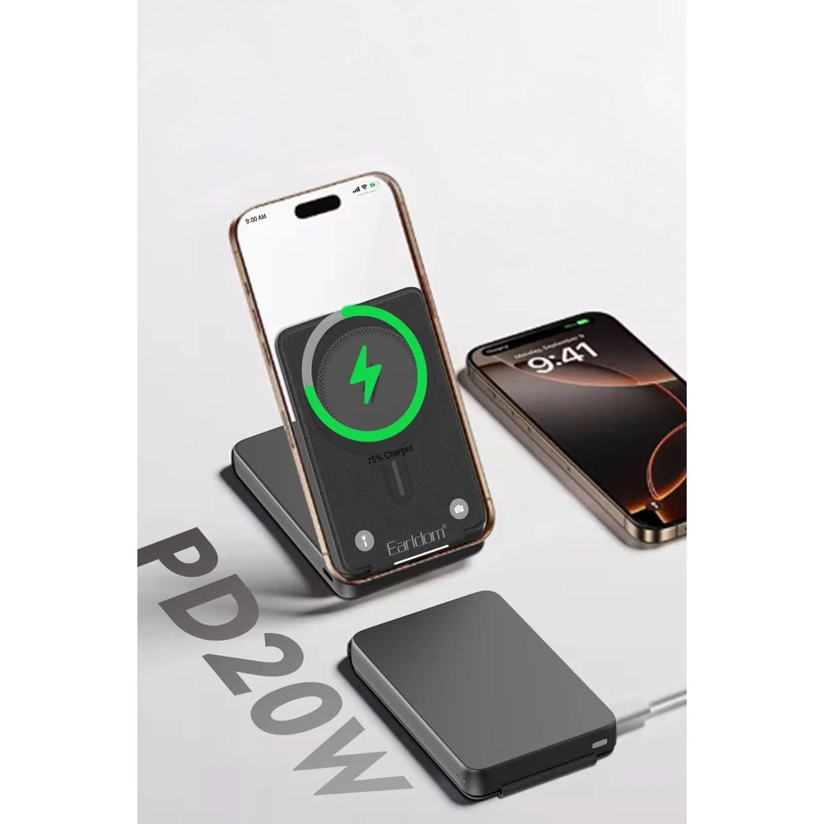 Earldom PD59 10.000 mAh 20W Kablosuz Şarj ve 20W Type-C Çıkışlı PD Hızlı Şarj ve Standlı Powerbank - Siyah