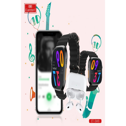 Earldom SW9 Akıllı Saat ve Airpods Kulaklık Set - Siyah