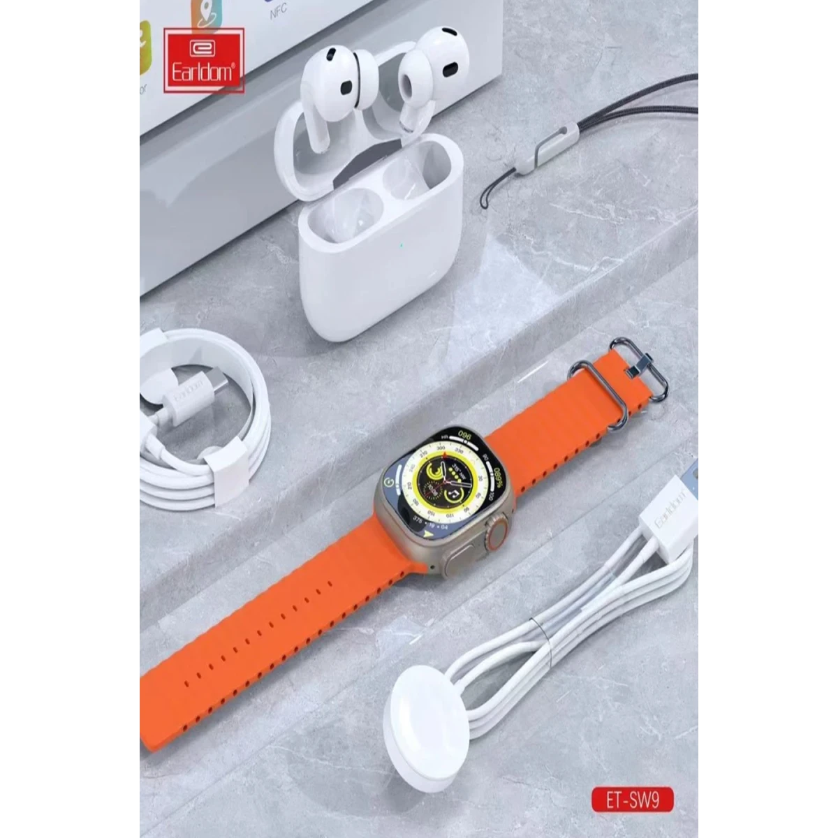 Earldom SW9 Akıllı Saat ve Airpods Kulaklık Set - Siyah