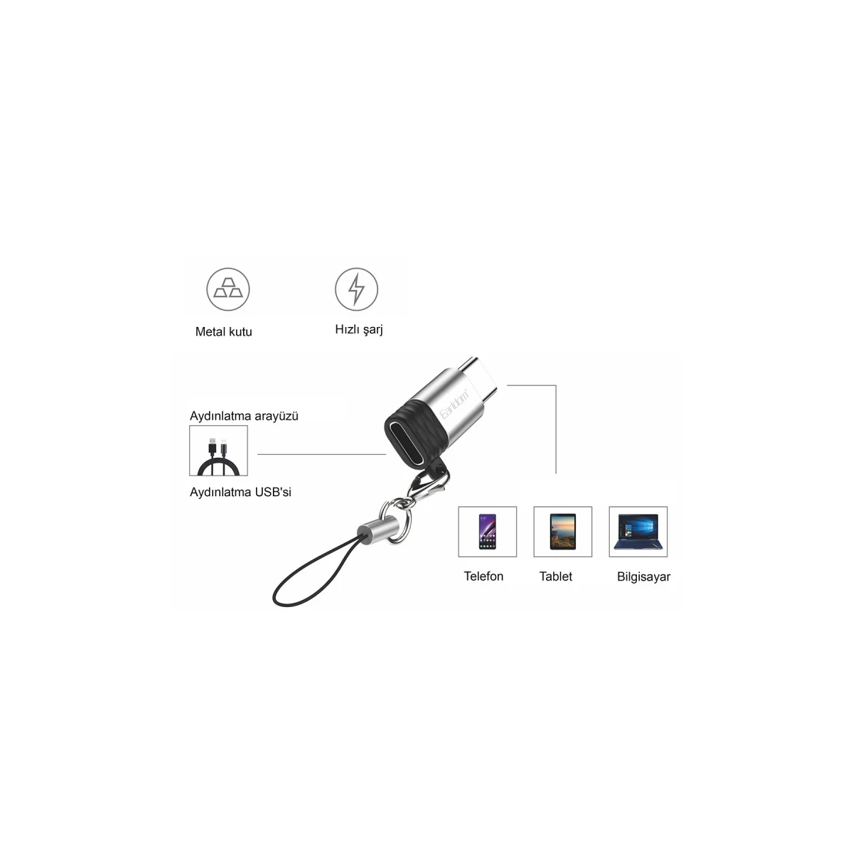 Earldom TC15 Tak Çalıştır Type-C to Lightning Dönüştürücü - Gümüş