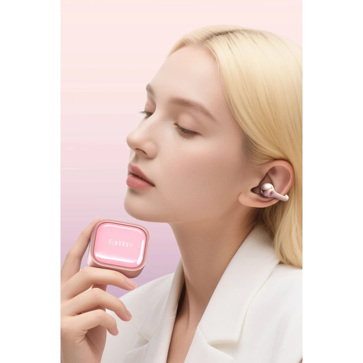 Earldom TWS49 BT 6.0 IPX4 Destekli Air Guided Ear-Clip Kablosuz TWS Kulaklık - Pembe