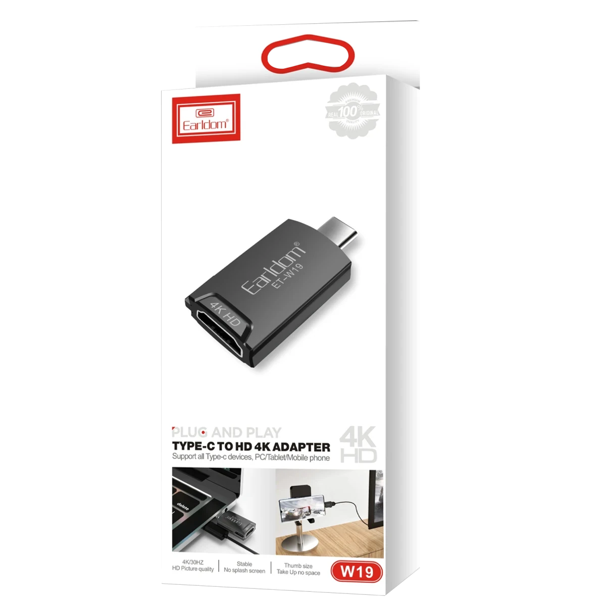Earldom W19 4K Tak Çalıştır Type-C to HDMI Dönüştürücü - Siyah