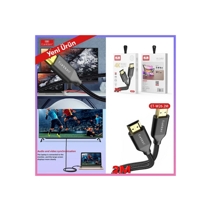 Earldom W26 2m 4K Altın Uçlu Hasır HDMI Kablo - Siyah