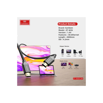 Earldom W26 2m 4K Altın Uçlu Hasır HDMI Kablo - Siyah