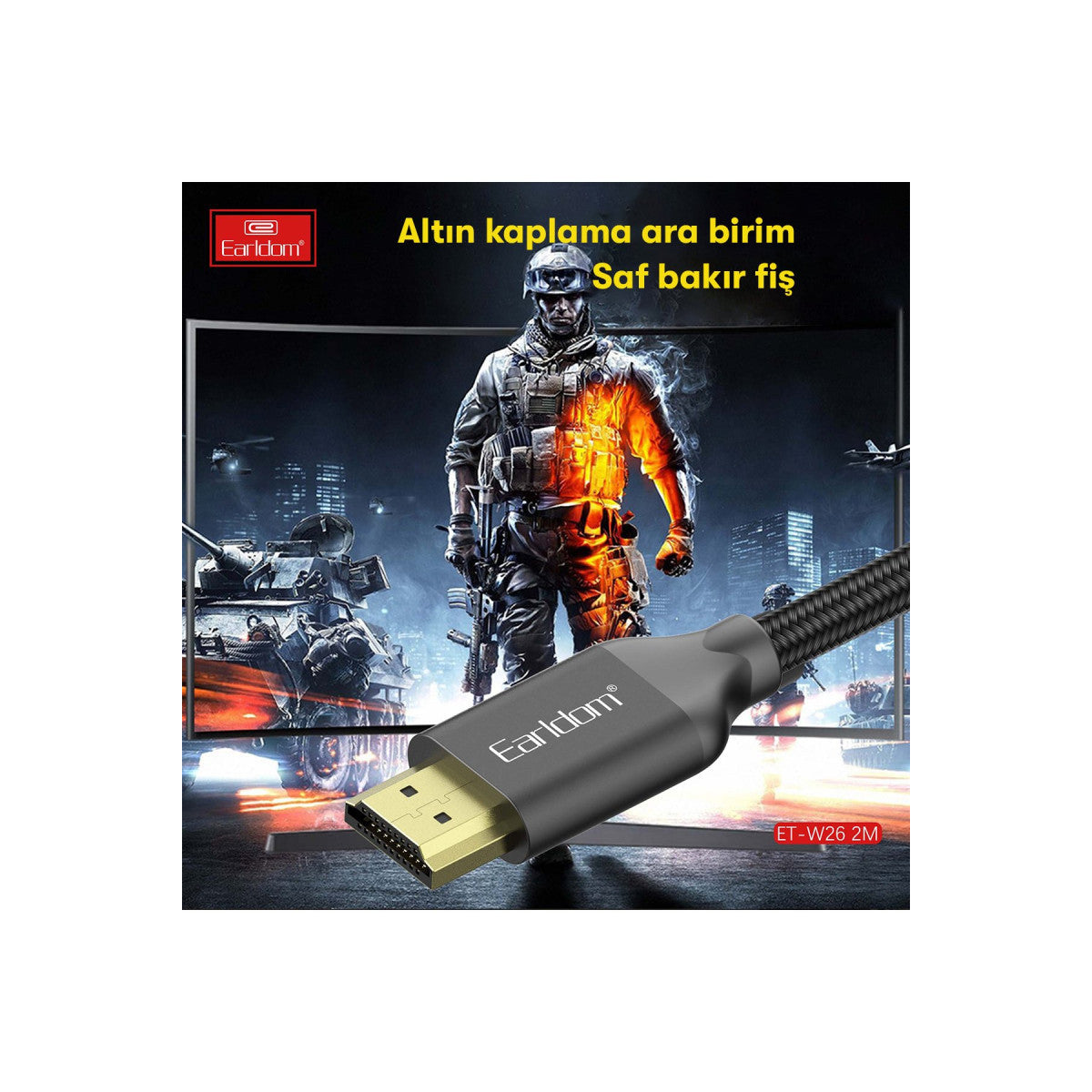 Earldom W26 2m 4K Altın Uçlu Hasır HDMI Kablo