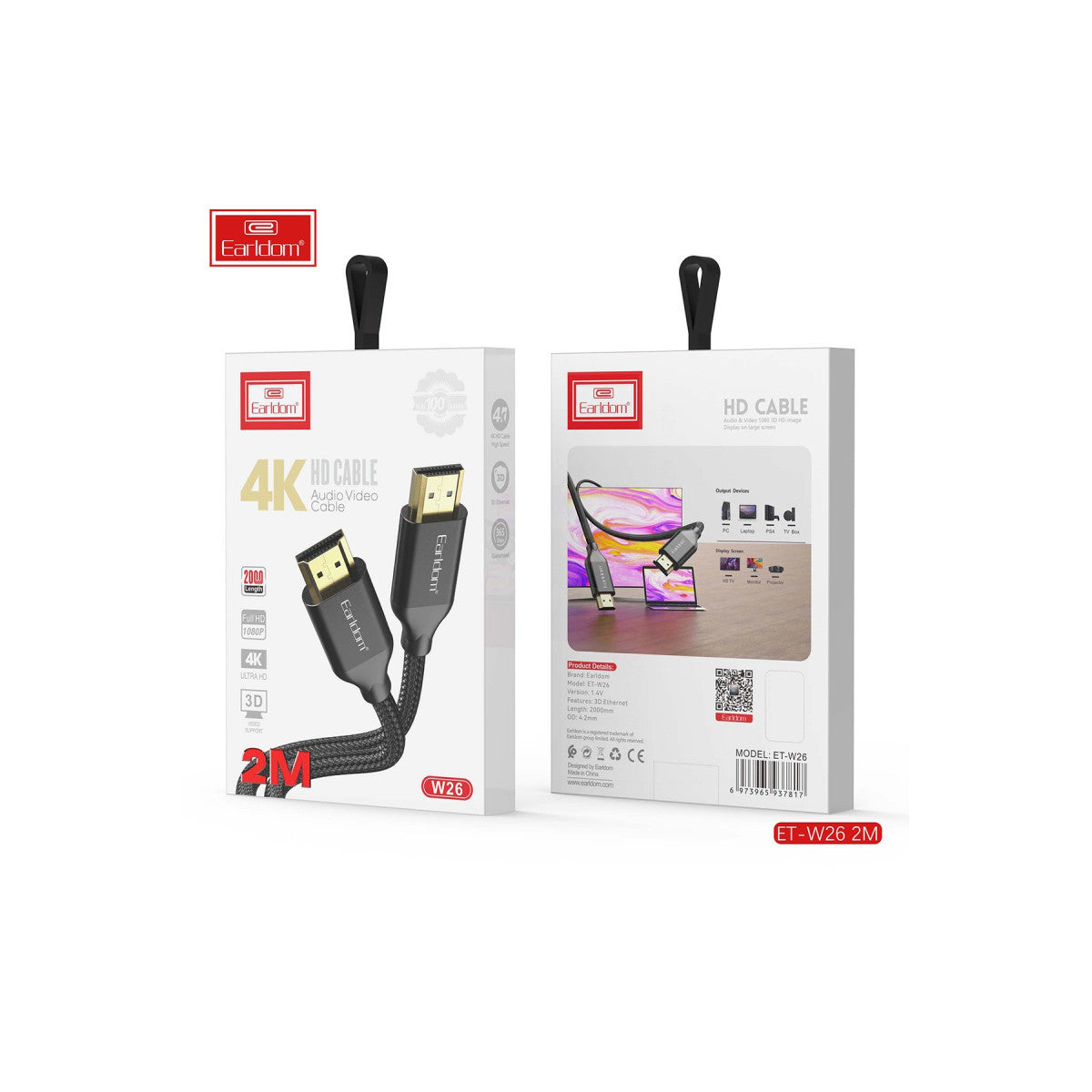 Earldom W26 2m 4K Altın Uçlu Hasır HDMI Kablo