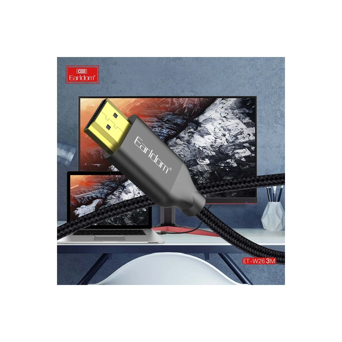 Earldom W26 3M 4K Altın Uçlu Hasır HDMI Kablo - Siyah