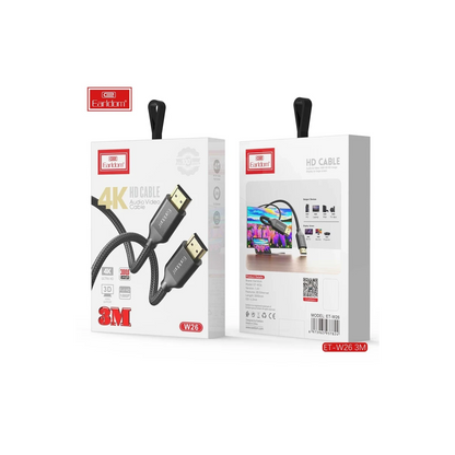 Earldom W26 3M 4K Altın Uçlu Hasır HDMI Kablo - Siyah