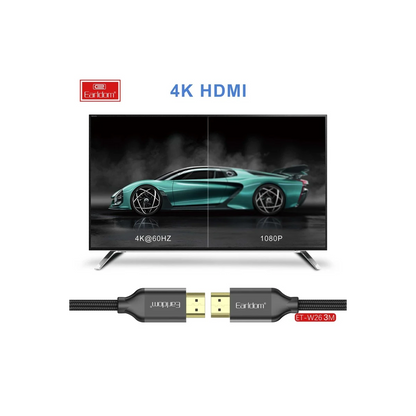 Earldom W26 3M 4K Altın Uçlu Hasır HDMI Kablo - Siyah