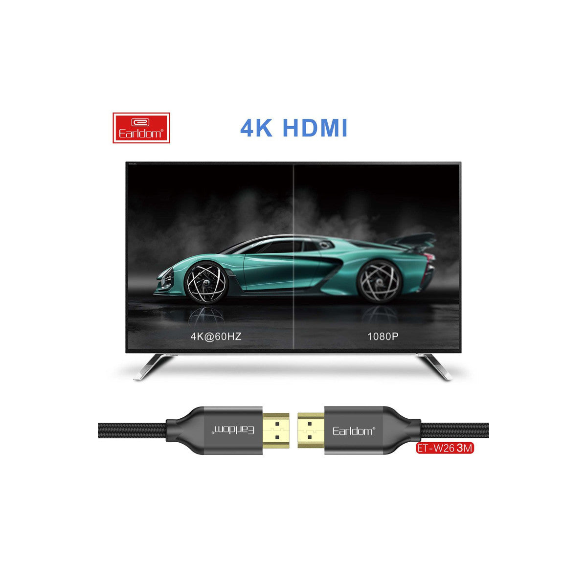 Earldom W26 3M 4K Altın Uçlu Hasır HDMI Kablo