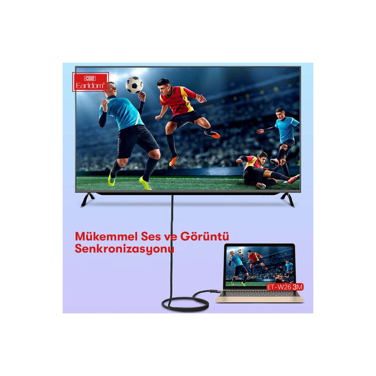 Earldom W26 3M 4K Altın Uçlu Hasır HDMI Kablo