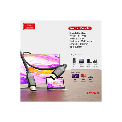 Earldom W26 3M 4K Altın Uçlu Hasır HDMI Kablo