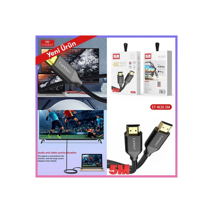 Earldom W26 5M 4K Altın Uçlu Hasır HDMI Kablo - Siyah