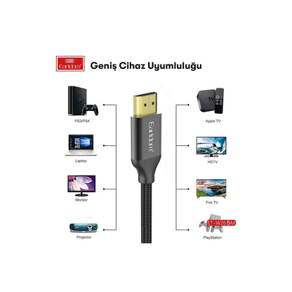 Earldom W26 5M 4K Altın Uçlu Hasır HDMI Kablo - Siyah