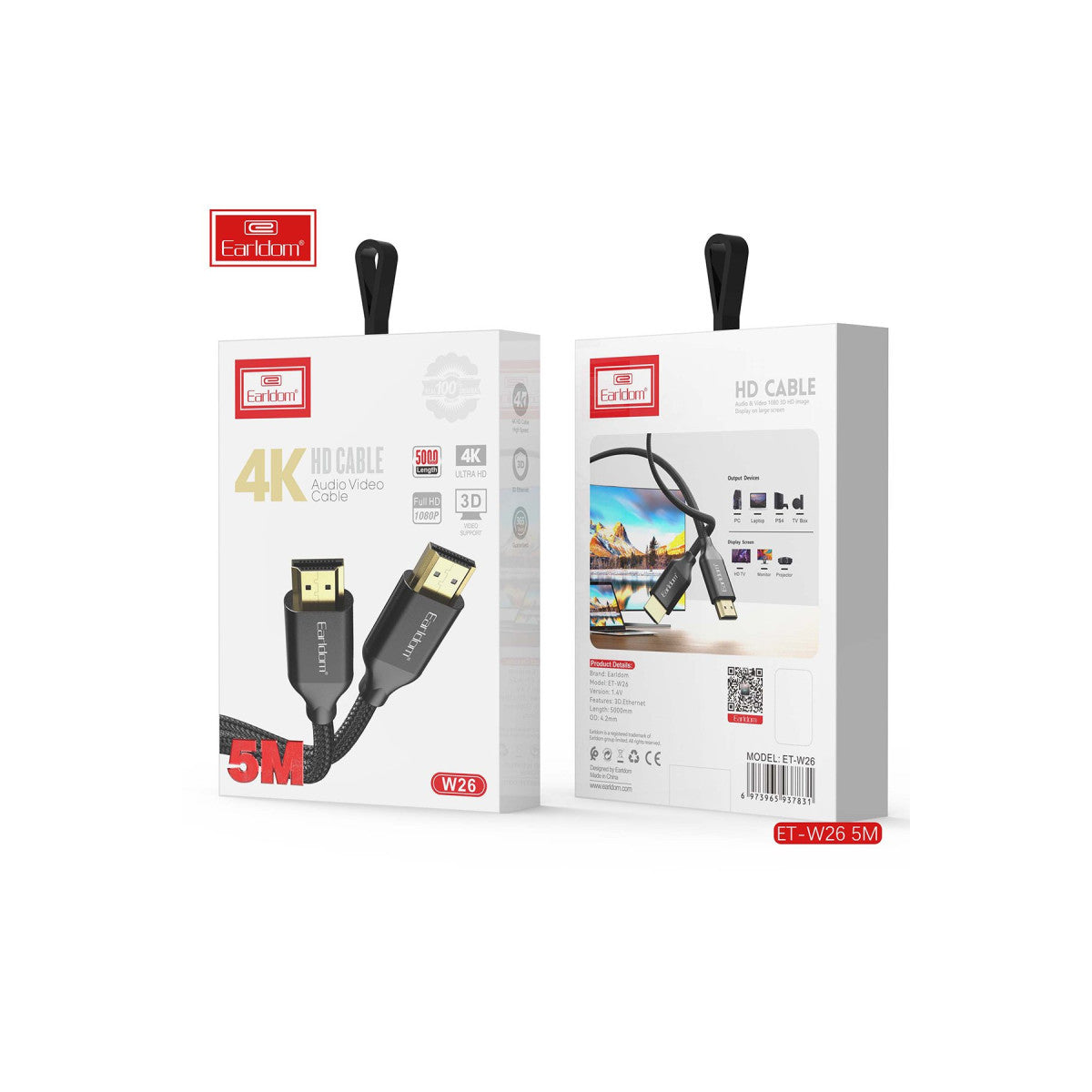 Earldom W26 5M 4K Altın Uçlu Hasır HDMI Kablo