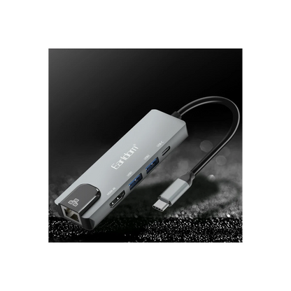 Earldom W27 5in1 1 Adet 4K HDMI / 2 Adet USB / 1 Adet Type-C Çıkışlı / 1 Adet RJ45 100 Mbps Ethernet Çıkışlı Type-C Girişli Hub Dönüştürücü - Gri