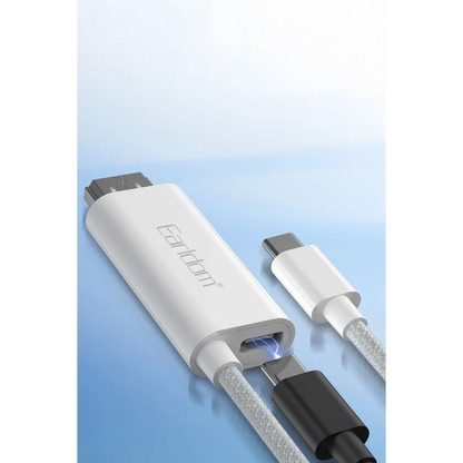 Earldom W40 2in1 4K 2M Ekstra 100W PD Type-C Çıkışlı Tak Çalıştır Type-C to HDMI Dönüştürücü - Beyaz