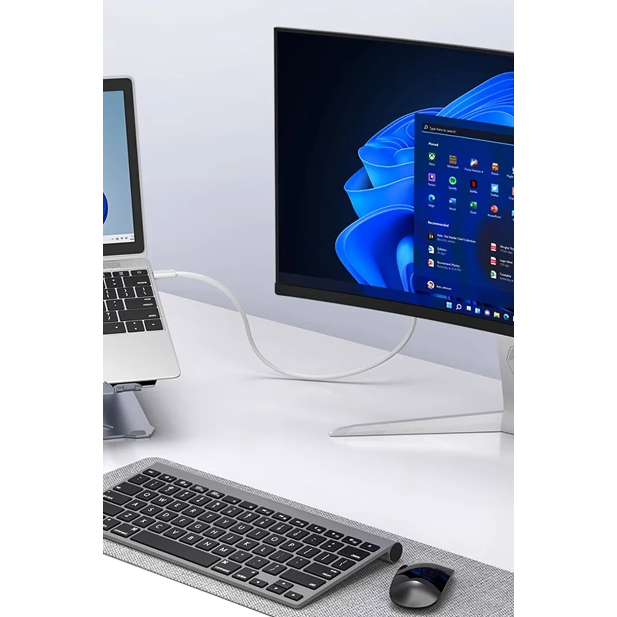 Earldom W40 2in1 4K 2M Ekstra 100W PD Type-C Çıkışlı Tak Çalıştır Type-C to HDMI Dönüştürücü - Beyaz