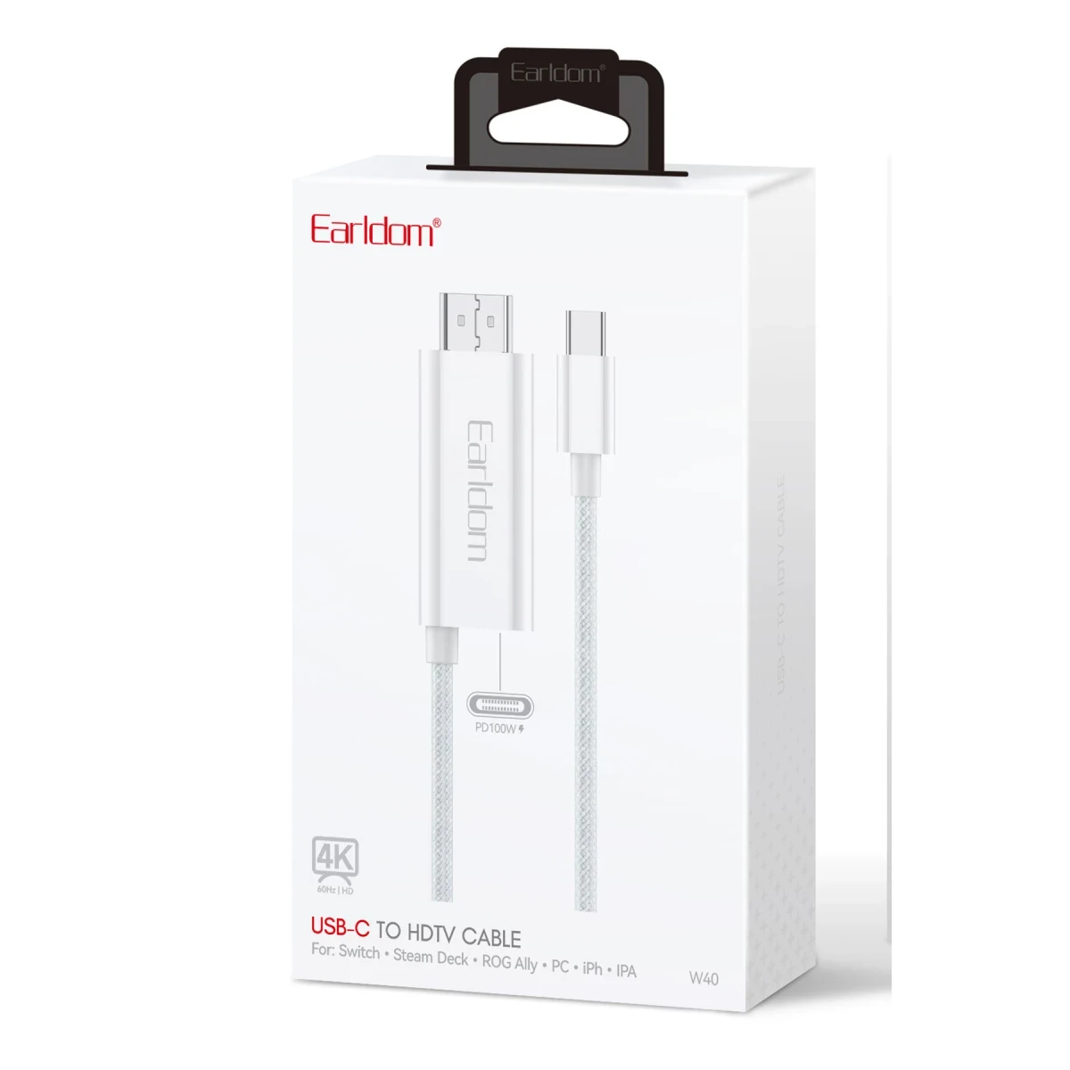 Earldom W40 2in1 4K 2M Ekstra 100W PD Type-C Çıkışlı Tak Çalıştır Type-C to HDMI Dönüştürücü - Beyaz