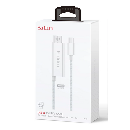 Earldom W40 2in1 4K 2M Ekstra 100W PD Type-C Çıkışlı Tak Çalıştır Type-C to HDMI Dönüştürücü - Beyaz
