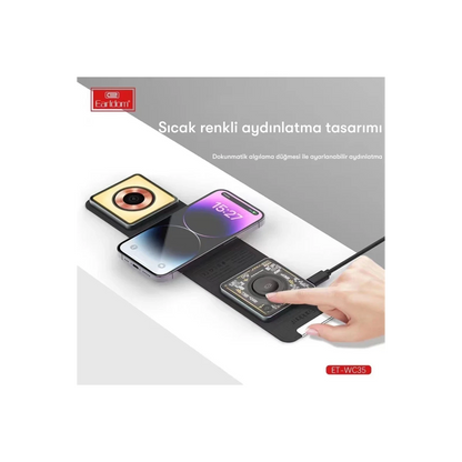 Earldom WC35 3in1 15W Magsafe Katlanabilir Masaüstü Kablosuz Şarj Standı - Siyah