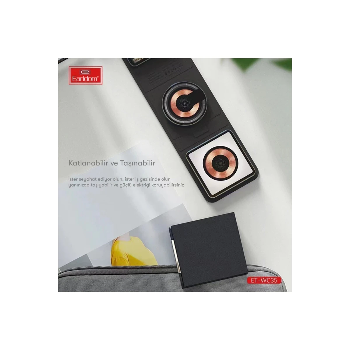 Earldom WC35 3in1 15W Magsafe Katlanabilir Masaüstü Kablosuz Şarj Standı - Siyah