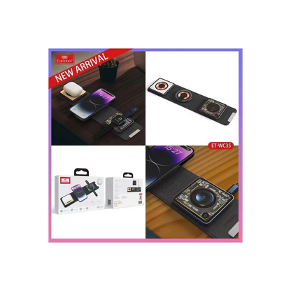 Earldom WC35 3in1 15W Magsafe Katlanabilir Masaüstü Kablosuz Şarj Standı - Siyah