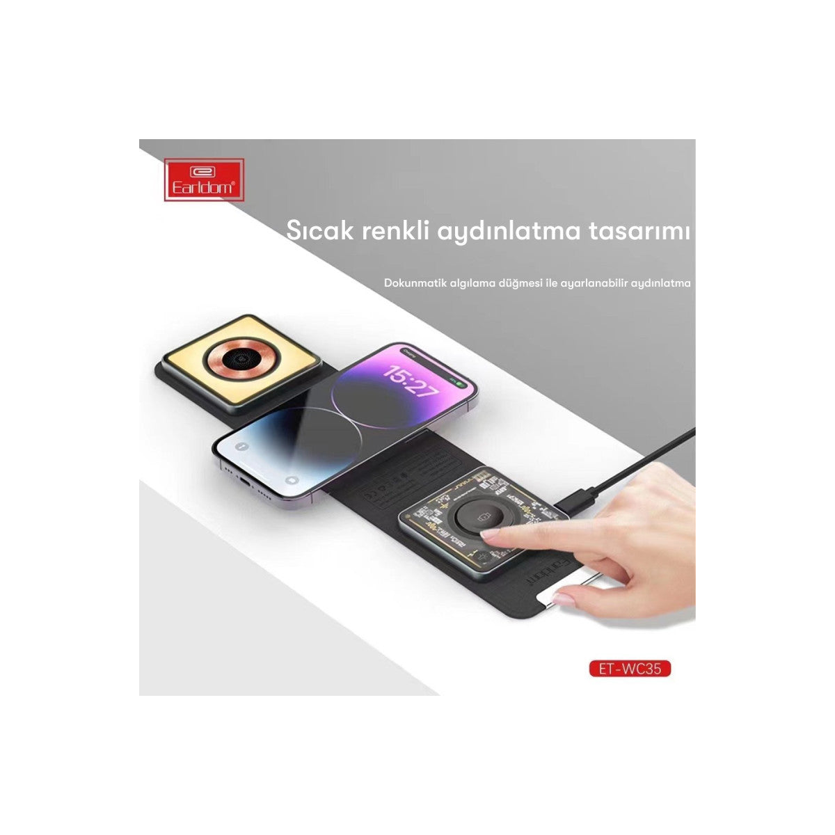 Earldom WC35 3in1 15W Magsafe Katlanabilir Masaüstü Kablosuz Şarj Standı