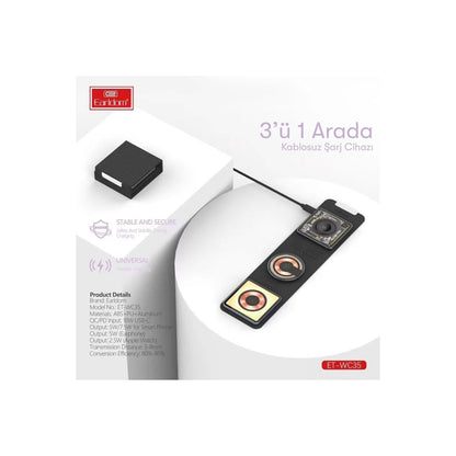 Earldom WC35 3in1 15W Magsafe Katlanabilir Masaüstü Kablosuz Şarj Standı