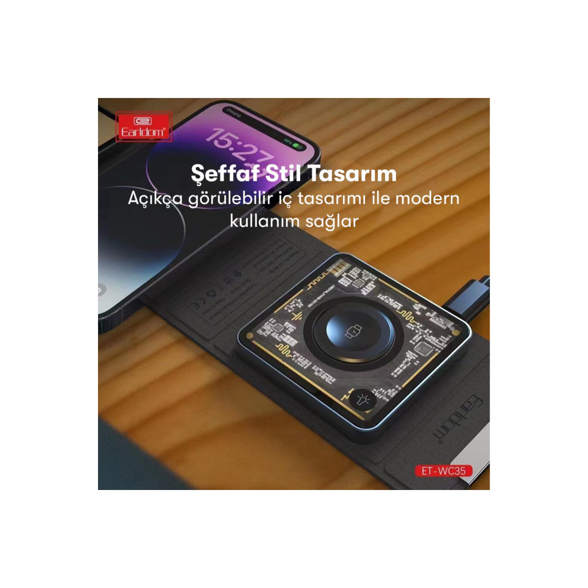 Earldom WC35 3in1 15W Magsafe Katlanabilir Masaüstü Kablosuz Şarj Standı