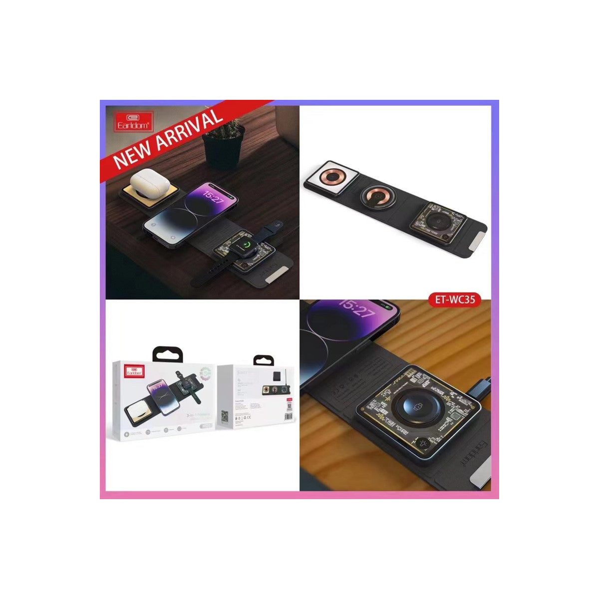 Earldom WC35 3in1 15W Magsafe Katlanabilir Masaüstü Kablosuz Şarj Standı