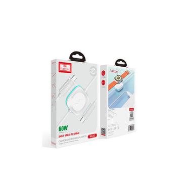 Earldom WC42 1.2M 60W Type-C to Type-C ve 2.5W Kablosuz Saat Şarj Çıkışlı 2in1 PD Hızlı Şarj Kablosu