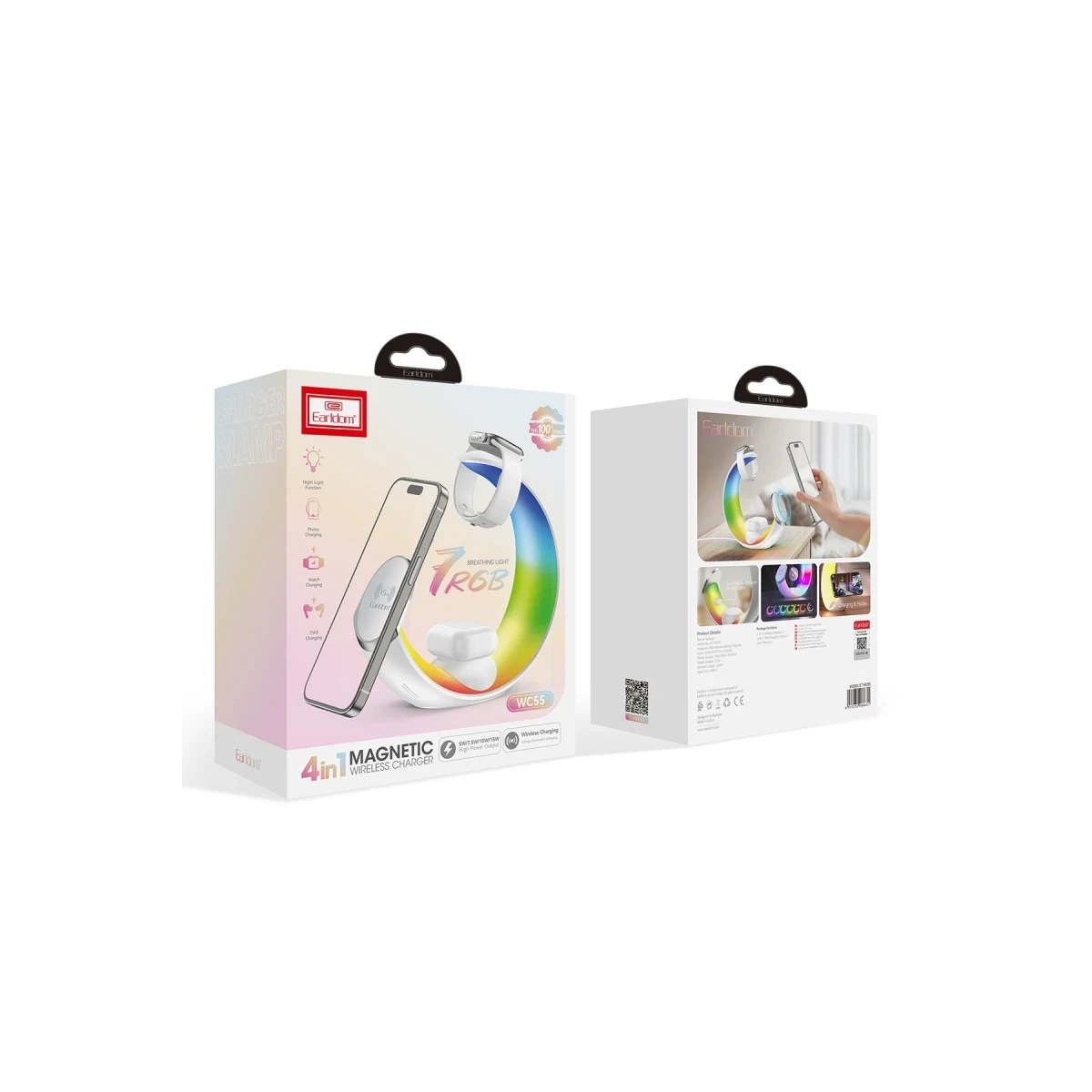 Earldom WC55 4in1 15W Telefon Saat ve Airpods İçin RGB Kablosuz Şarj Standı - Beyaz