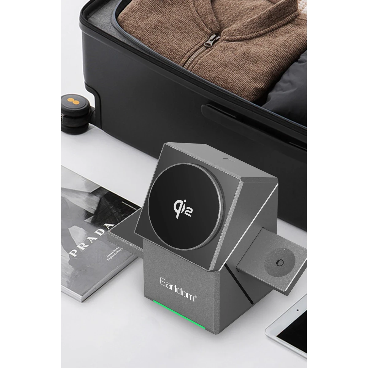 Earldom WC65 3in1 15W Telefon 2.5W Saat ve 5W Airpods İçin Kablosuz Şarj Standı - Gri